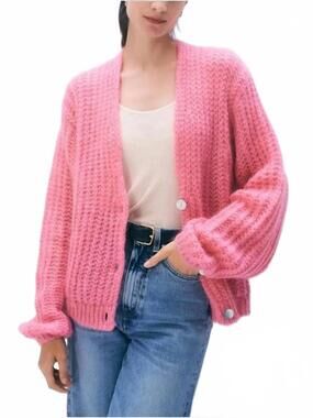 NEW WHITE + WARREN women's mohair luxe cardigan in pink bloom